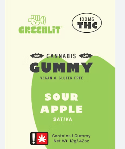 GreenLit | Sour Apple | 100MG | Sativa | Single Gummy