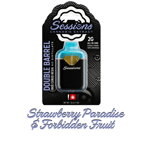 SESSIONS | CURED RESIN | DOUBLE BARREL CARTRIDGE - 2 STRAINS | FORBIDDEN FRUIT X STRAWBERRY PARADISE | SATIVA | 2 GRAMS | DISPOSABLE