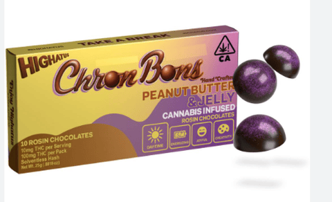 Highatus | ChronBons Peanut Butter & Jelly | Solventless Rosin Chocolates | Sativa | 100mg | 10ct