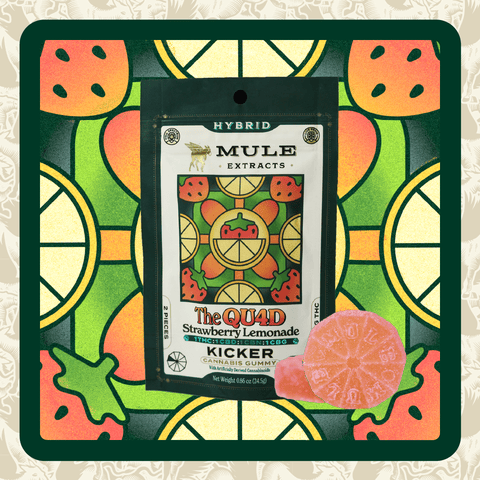 Mule | Strawberry Lemonade Quad Kicker | 400MG | 1:1:1:1 | THC:CBD:CBN:CBG | 2-piece Gummy