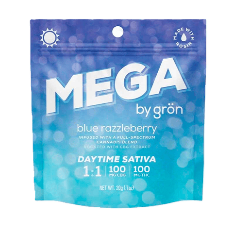 MEGA PEARL | BLUE RAZZLEBERRY | 1:1/THC:CBG | SATIVA | 100MG TOTAL | 1 SCORED GUMMY