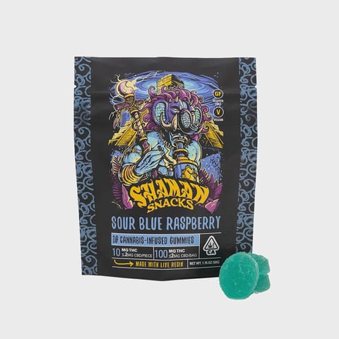 GF - SHAMAN EXTRACTS - THC GUMMY - SOUR BLUE RASPBERRY - 100MG