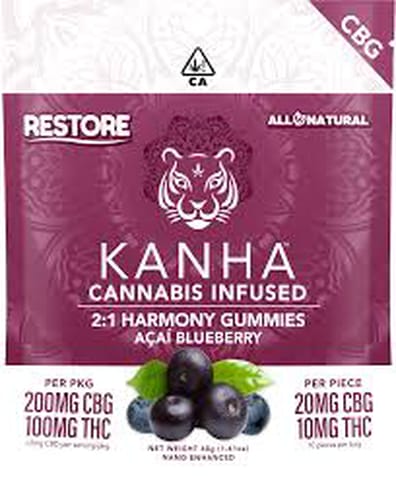 KANHA - FX - 2:1 CBG: THC NANO Acai Blueberry 300mg Gummy - KANHA - FX - 2:1 CBG: THC NANO Acai Blueberry 300mg Gummy.