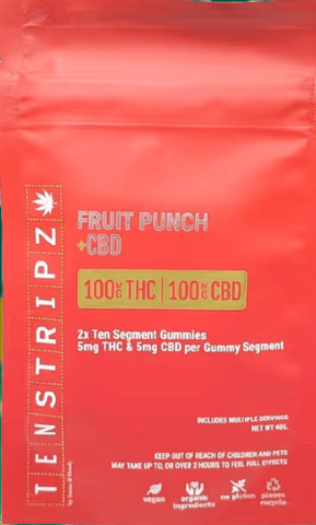 10 Stripz Fruit Punch 100mg Thc 100mg Cbn Gummies Haute & Heady