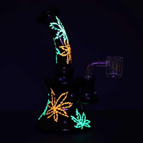 Neon Hemp Leaf Glow in the Dark Dab Rig 6.5"
