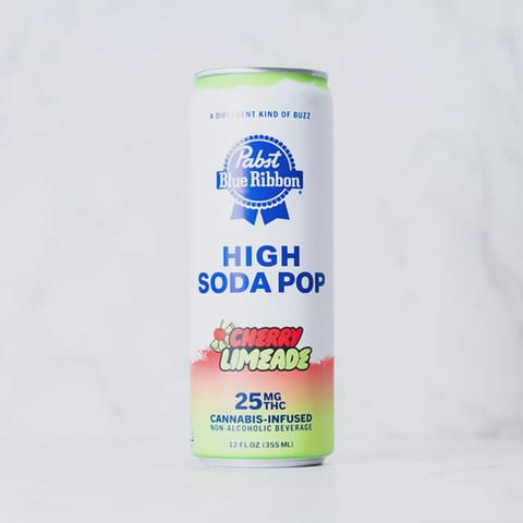 Pabst Blue Ribbon | Cherry Limeade High Soda Pop | 25mg THC x 4 Infused Sodas.