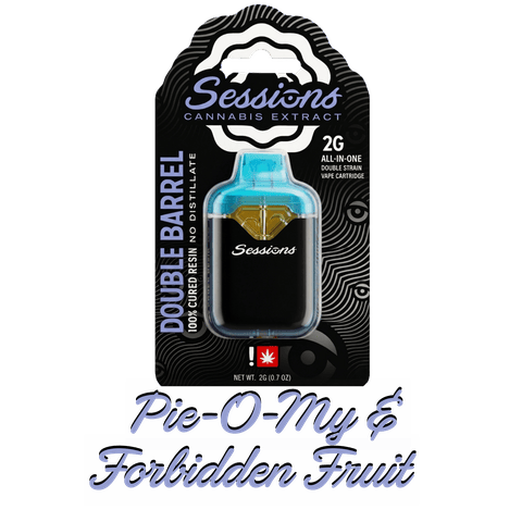 SESSIONS | CURED RESIN | DOUBLE BARREL CARTRIDGE - 2 STRAINS | PIE-O-MY & FORBIDDEN FRUIT | INDICA & HYBRID | 2 GRAMS | DISPOSABLE