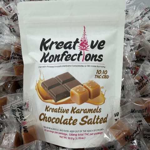 Chocolate Salted 1:1 (100mg) Indica Karamels 10pk by Kreative Konfections