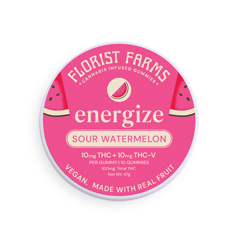 Florist Farms - Sour Watermelon Energize THC:THCV Gummies - 100mg
