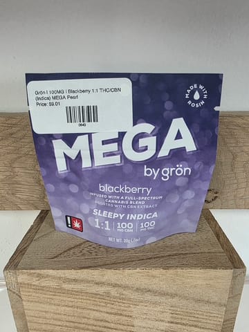 Grön | 100MG | Blackberry 1:1 THC/CBN (Indica) MEGA Pearl