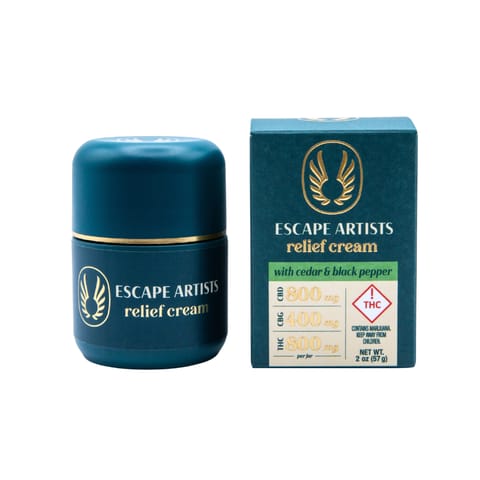 Escape Artists Relief Cream Cedar & Black Pepper 2oz 1:1 800mg CBD:400mg CBG:800mg THC