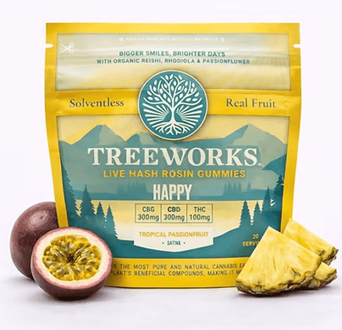 Happy: Tropical Passionfruit (CBG:CBD:THC) Hash Rosin Gummies - 100mg