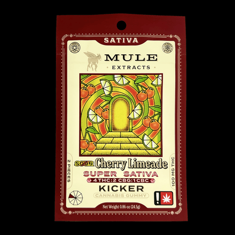 Sour Cherry Limeade 4:2:1 THC:CBG:CBC 2 piece Kicker Gummy 100MG (Mule)