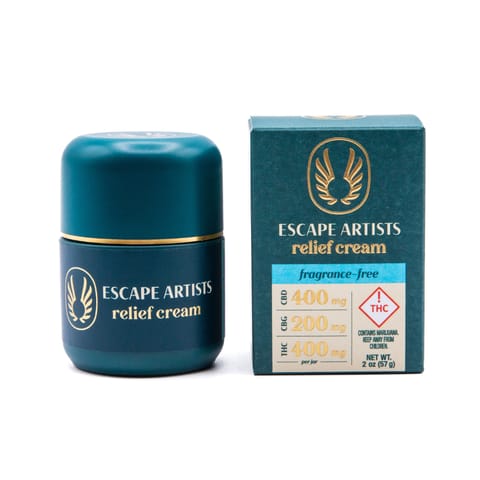 Escape Artists Relief Cream Fragrance Free 2oz 400mg CBD:200mg CBG:400mg THC