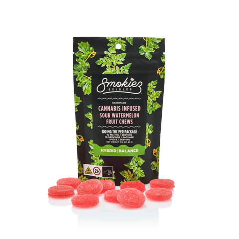 Smokiez Fruit Chews | Sour Watermelon Hybrid 100mg Rec