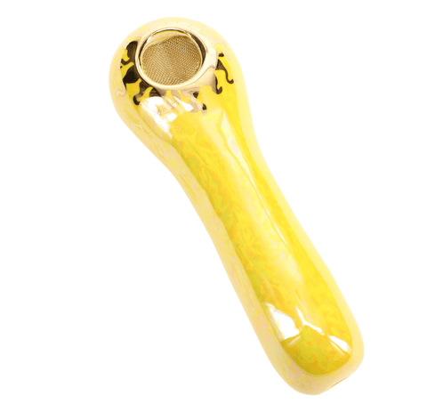 4" Colorful Ceramic Spoon Hand Pipe (Sun Yellow with Mother of Pearl)