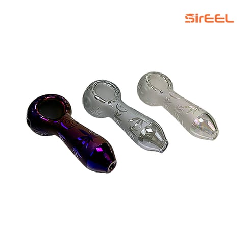SirEEL | 4" Iridized Etched Leaf Spoon Pipe (Assorted Colors)