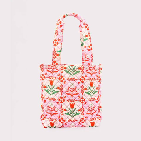 Quilted Tote, Pink Tile Floral