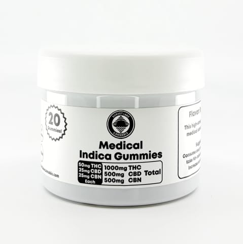MEDICAL Indica Gummies, 1000mg. THC + 500mg. CBD + 500mg. CBN
