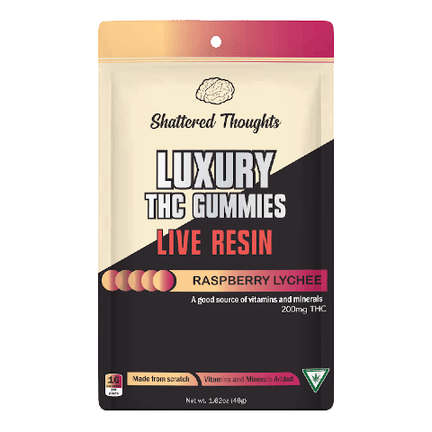 Raspberry Lychee 200mg Live Resin Infused Gummies |  Shattered Thoughts