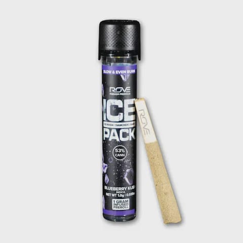 Rove Ice Packs | Blueberry Kush (I) | 1g Rosin, Diamond, Hash Infused Preroll Joint