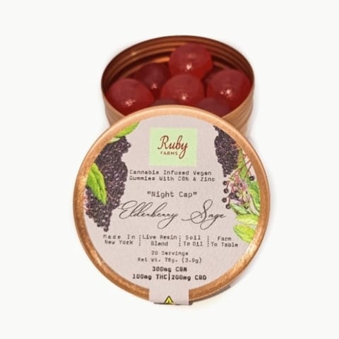 Ruby Farms | Elderberry Sage "Night Cap" | Vegan Gummies | 100mg THC 200mg CBD 300 CBN