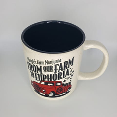 Maggie's Farm Speckled Coffee Mug Truck Logo