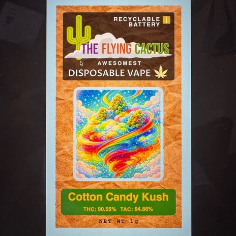 Cotton Candy Kush 1g Disposable Vape Cartridge by The Flying Cactus