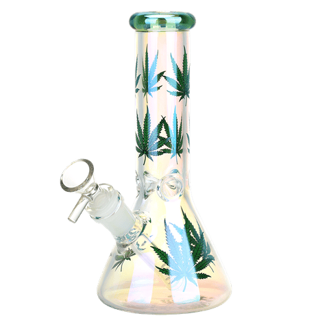 Realistic Hemp Leaf Beaker Glass Water Pipe 7.75"