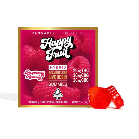 Happy Fruit - Raspberry Remedy Live Rosin with Minor Cannabinoids -100mg Gummies | 100mg | H, Happy Fruit CA LLC
