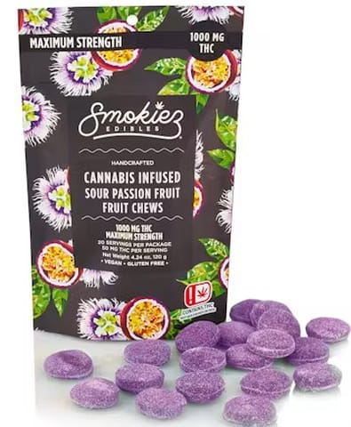 Smokiez | Sour Passionfruit | Hybrid |1000mg | THC Fruit Chews