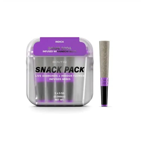 BTQ Snack Pack | Grape Soda x Rainbow Belts | Indica | 2.5g (5 x .05g) | Diamond Infused Prerolls