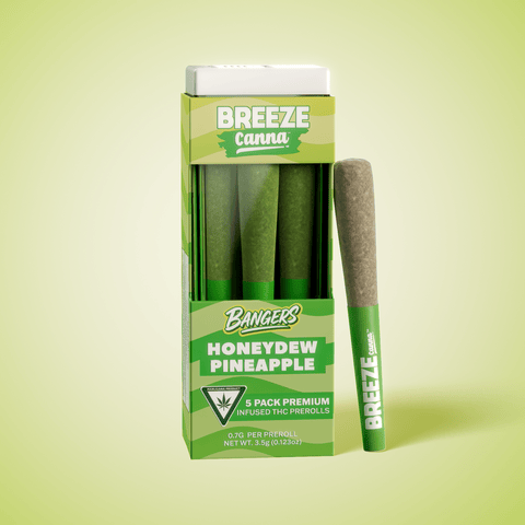 Honeydew Pineapple Bangers | 5pk x 0.7g Infused Prerolls | Breeze Canna