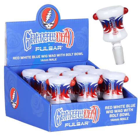 The Grateful Dead x Pulsar Bolt Red White Blue Wig Wag Herb Slide | 14mm M