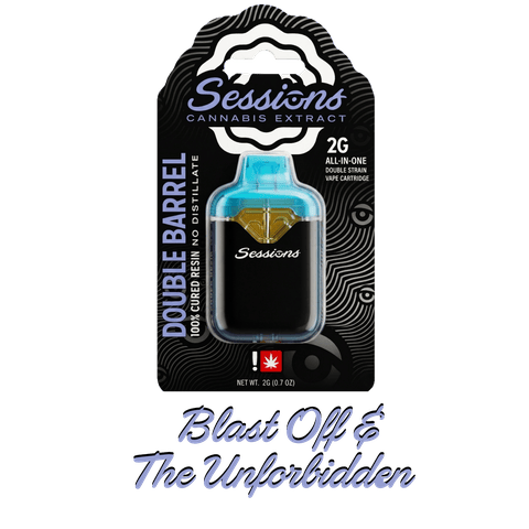 SESSIONS | CURED RESIN | DOUBLE BARREL CARTRIDGE - 2 STRAINS | BLAST OFF X THE UNFORBIDDEN | HYBRID | 2 GRAMS | DISPOSABLE