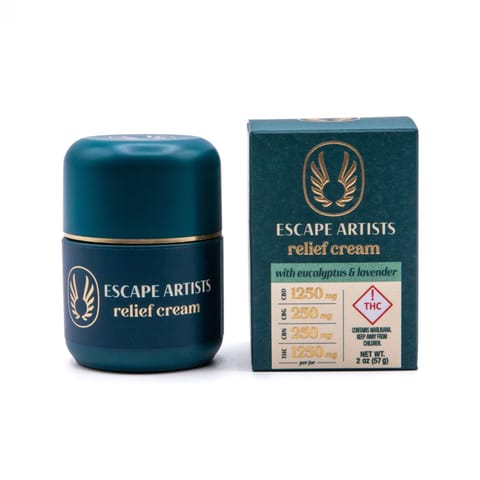 Escape Artists Relief Cream Eucalyptus with Lavender 2.0oz 1250mg CBD:250mg CBG:250mg CBN:1250mg THC