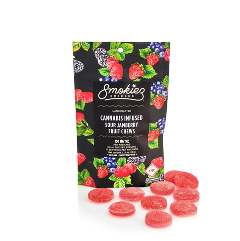 Sour Jamberry 1:1 THC CBN Fruit Chews by Smokiez | Golden Rookie