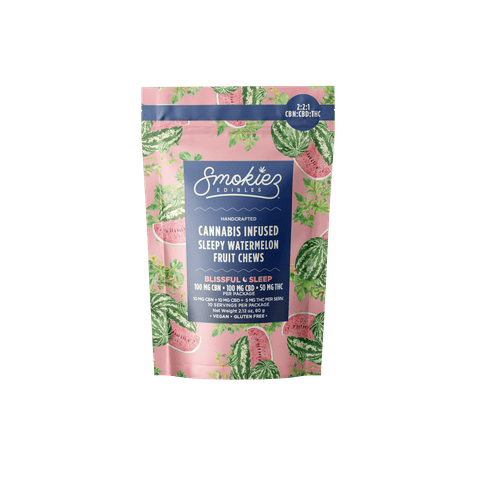 Blissful Sleep Watermelon CBN Trifecta Fruit Chews by Smokiez | Golden Rookie