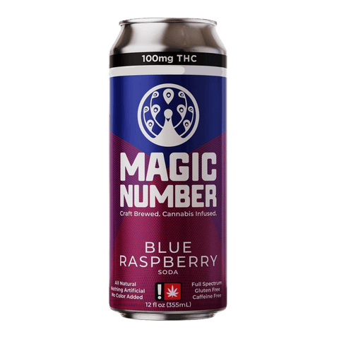 MAGIC NUMBER | LIVE RESIN SODA | BLUE RASPBERRY | INDICA | 100MG TOTAL | 12 FL/OZ