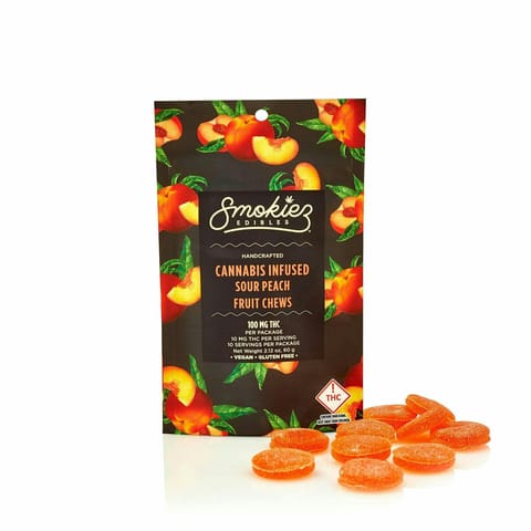 Sour Peach Sativa Fruit Chews by Smokiez | Golden Rookie