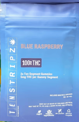 10 Stripz Blue Raspberry 100Mg Gummies Haute & Heady