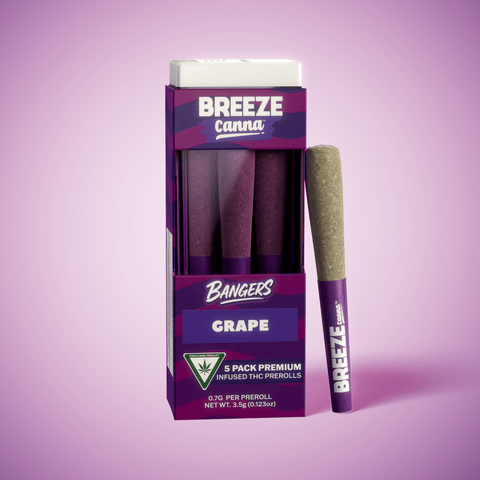 Grape Breeze Bangers | 5pk x 0.7g Infused Prerolls | Breeze Canna