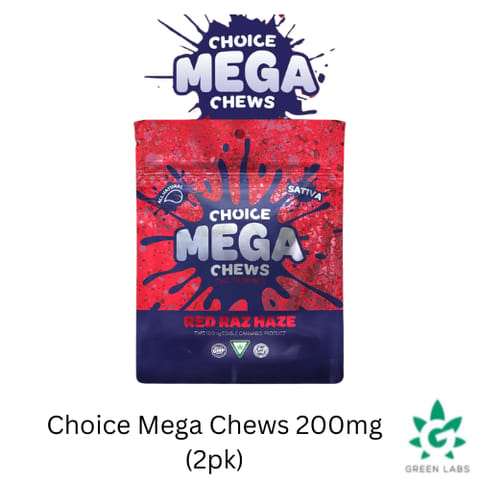 (REC) Choice - 200mg Mega Chew (2pk) - Red Raz Haze (Sativa)
