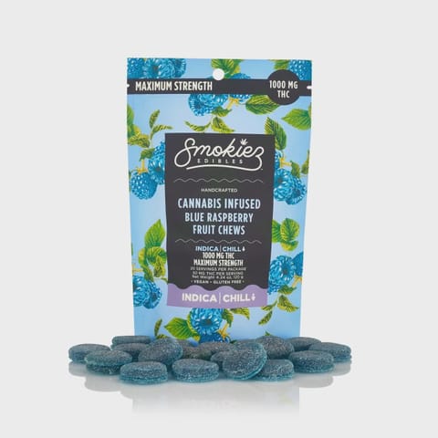 SMOKIEZ - 1000MG SOUR BLUE RASPBERRY - MAXIMUM STRENGTH FRUIT CHEWS 20PK