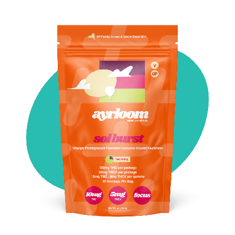 ayrloom | Orange Pomegranate “Sol Burst” 2:1 THC:THCV | Edibles | 100mg 10-pack