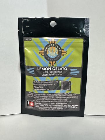 Grass Roots | Lemon Gelato | 2G | Sativa | Cured resin/Rosin | Disposable