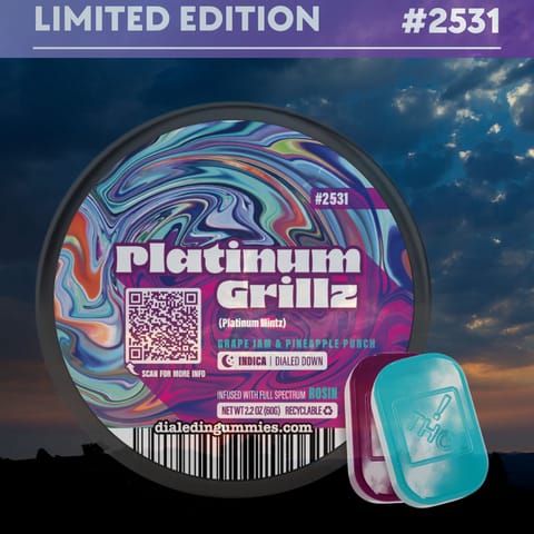 Platinum Grillz Indica Rosin Gummies by Dialed In | Golden Rookie