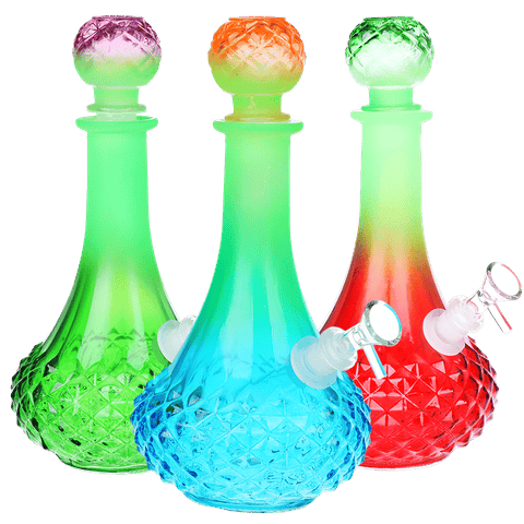 Vintage Crystal Decanter Ombre Glass Water Pipe | Long Neck | 9.75" | 14mm F |