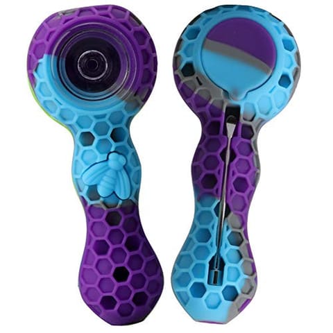 4.25" Silicone Honeycomb Spoon with Glass Bowl & Poker (Assorted Colors)
