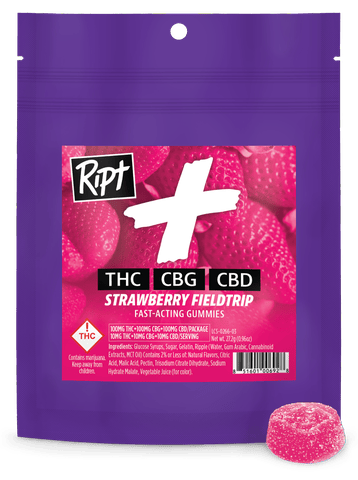 Ript | 100mg Gummies | Strawberry Fieldtrip | THC:CBG